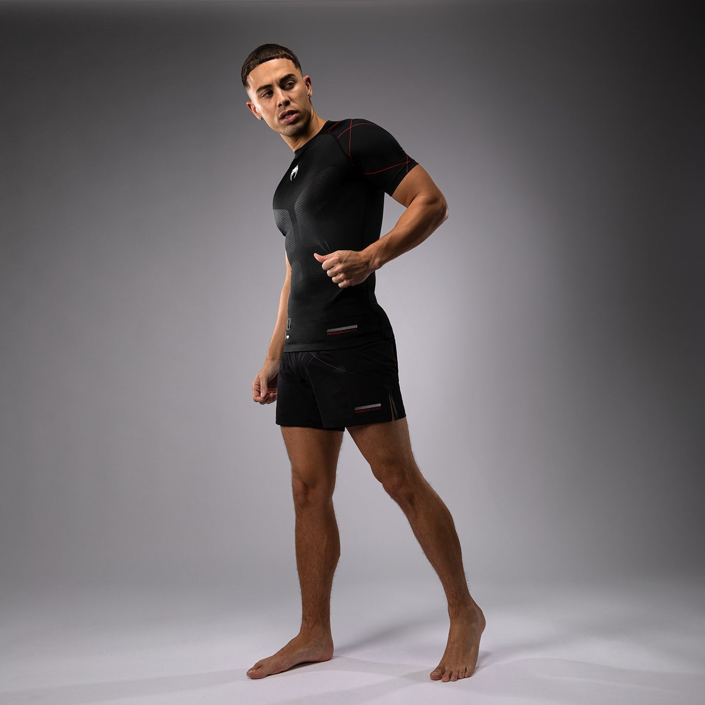 Venum Tactical XT Lycra de manga corta para hombre - Negro/Rojo fuego