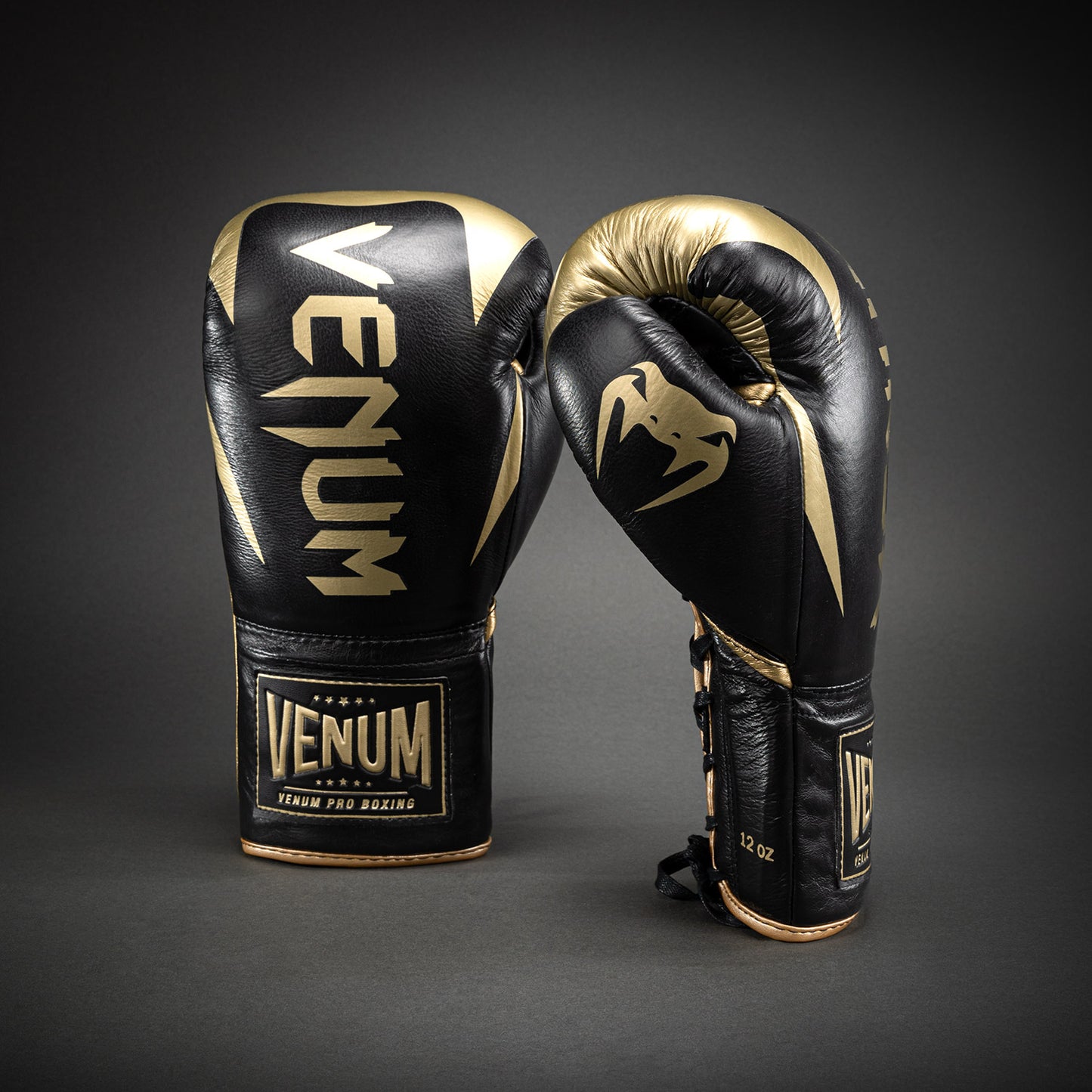Guantes de boxeo profesionales Venum Hammer con cordones - Negro/Dorado