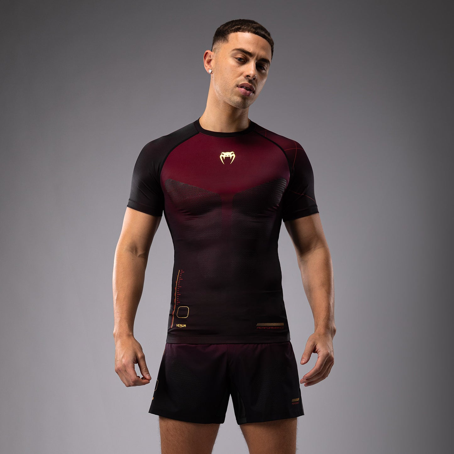 Venum Tactical XT Lycra de manga corta para hombre - Negra/Burdeos/Oro