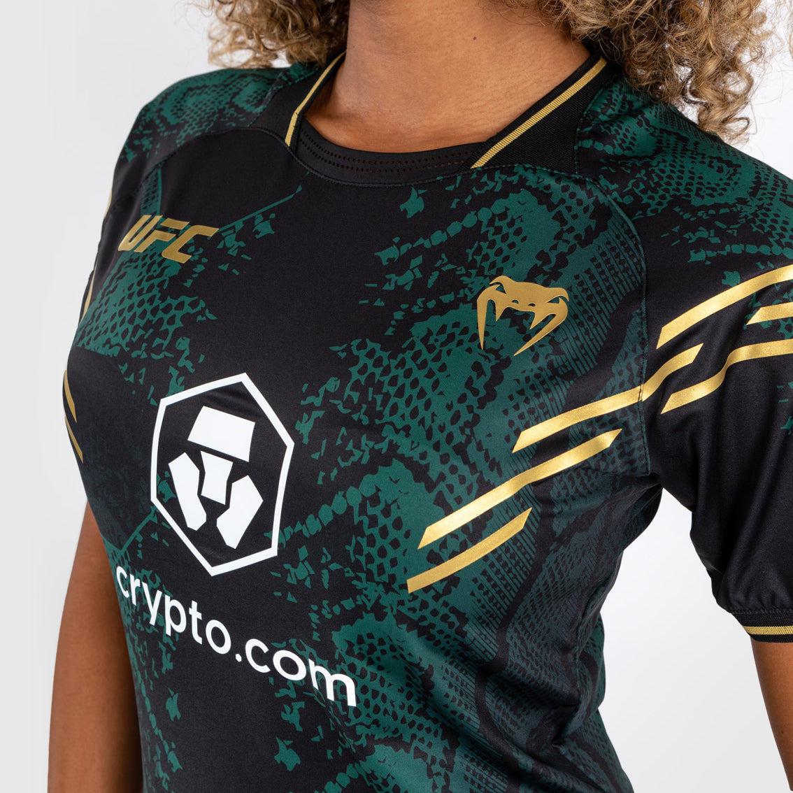 UFC Adrenaline by Venum Personalized Authentic Fight Night Maillot Walkout Mujer - Emerald Edition - Verde/Negro/Oro