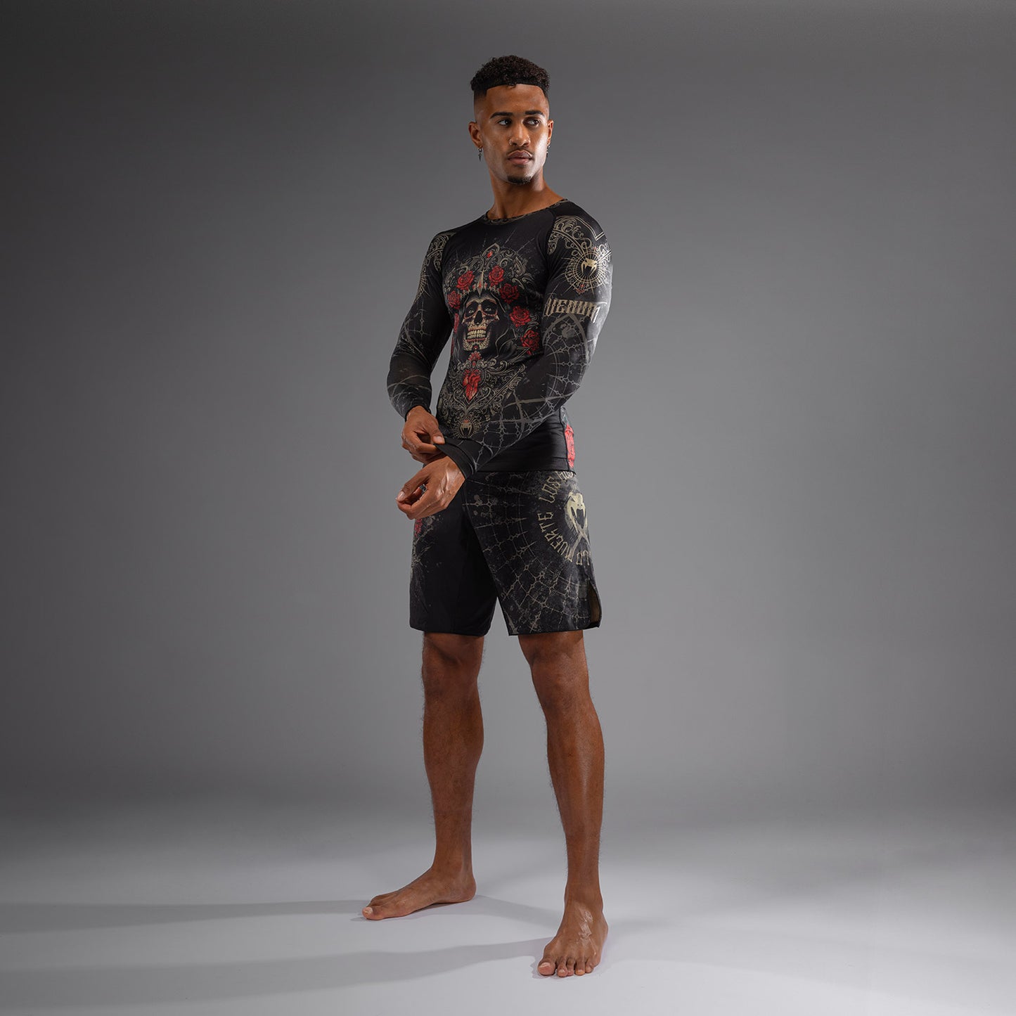 Venum Santa Muerte 5.0 Rashguard de Manga Larga para Hombre - Negro Profundo/Oro