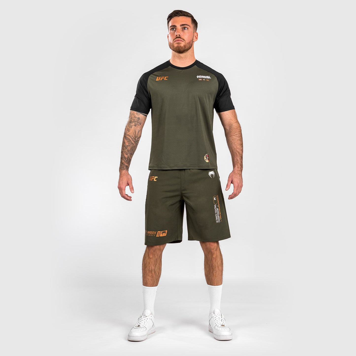 UFC Adrenaline by Venum Fight Week Pantalones cortos de alto rendimiento para Hombre - Caqui/Bronce