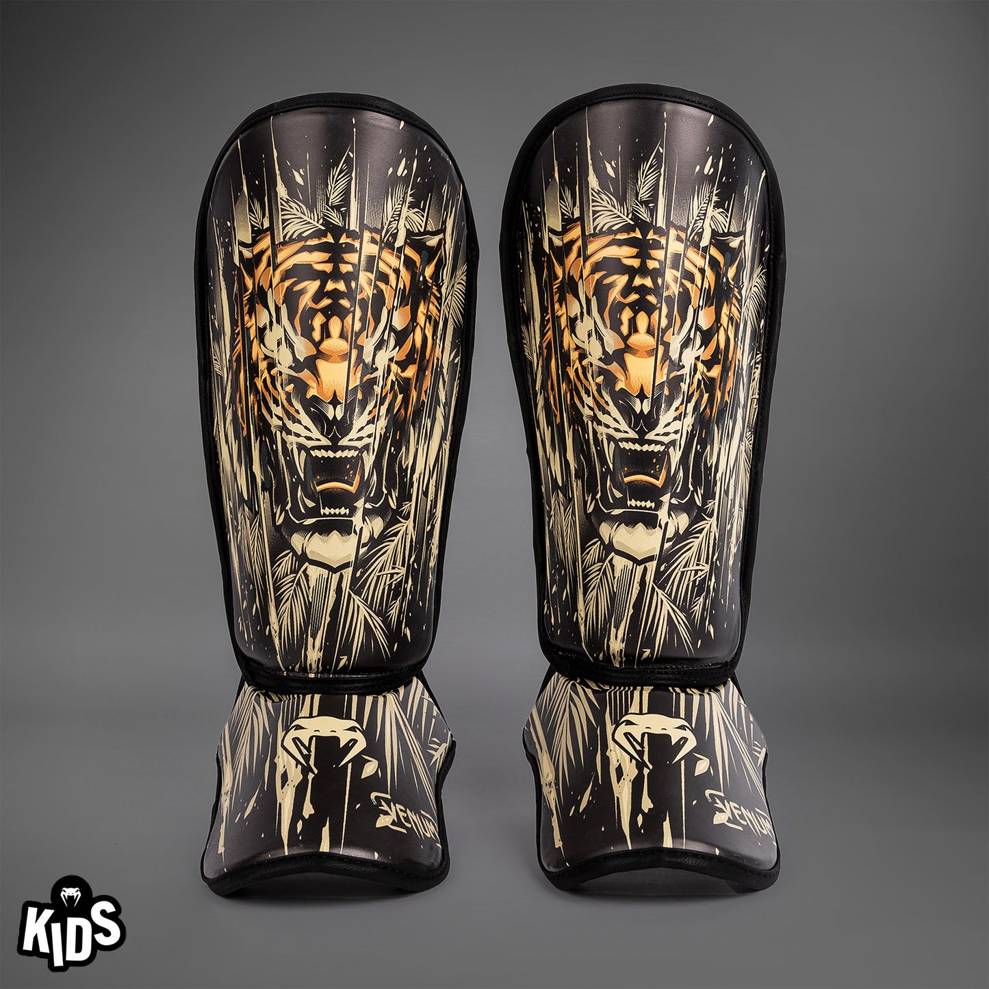 Venum Tiger Protectores de Espinillas para Niños - Negro/Naranja Neón