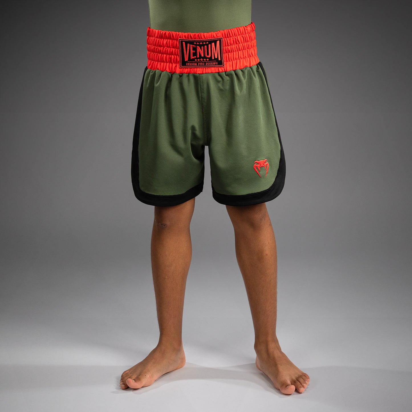 Venum Classic Pantalones Cortos de Boxeo para Niños - Verde Militar/Naranja