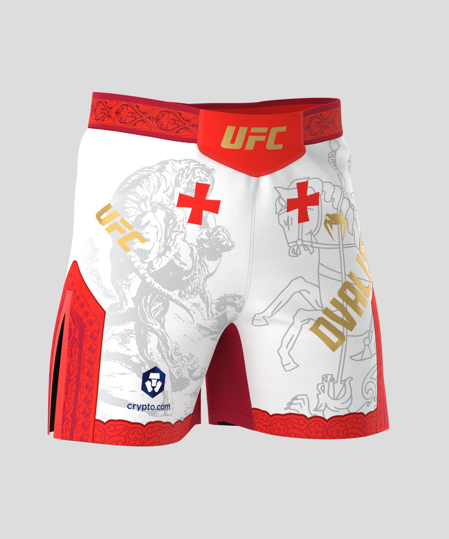 UFC Unrivaled by Venum Merab Dvalishvili Pantalones de Lucha para Hombres - Blanco/Rojo