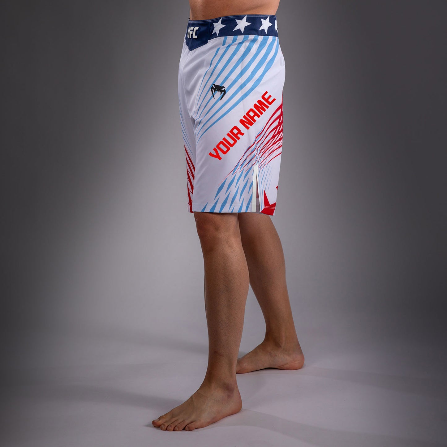 Official UFC Freedom 250 by Venum Personalizado Authentic Fight Night Fight Shorts de ajuste largo para hombre - Blanco