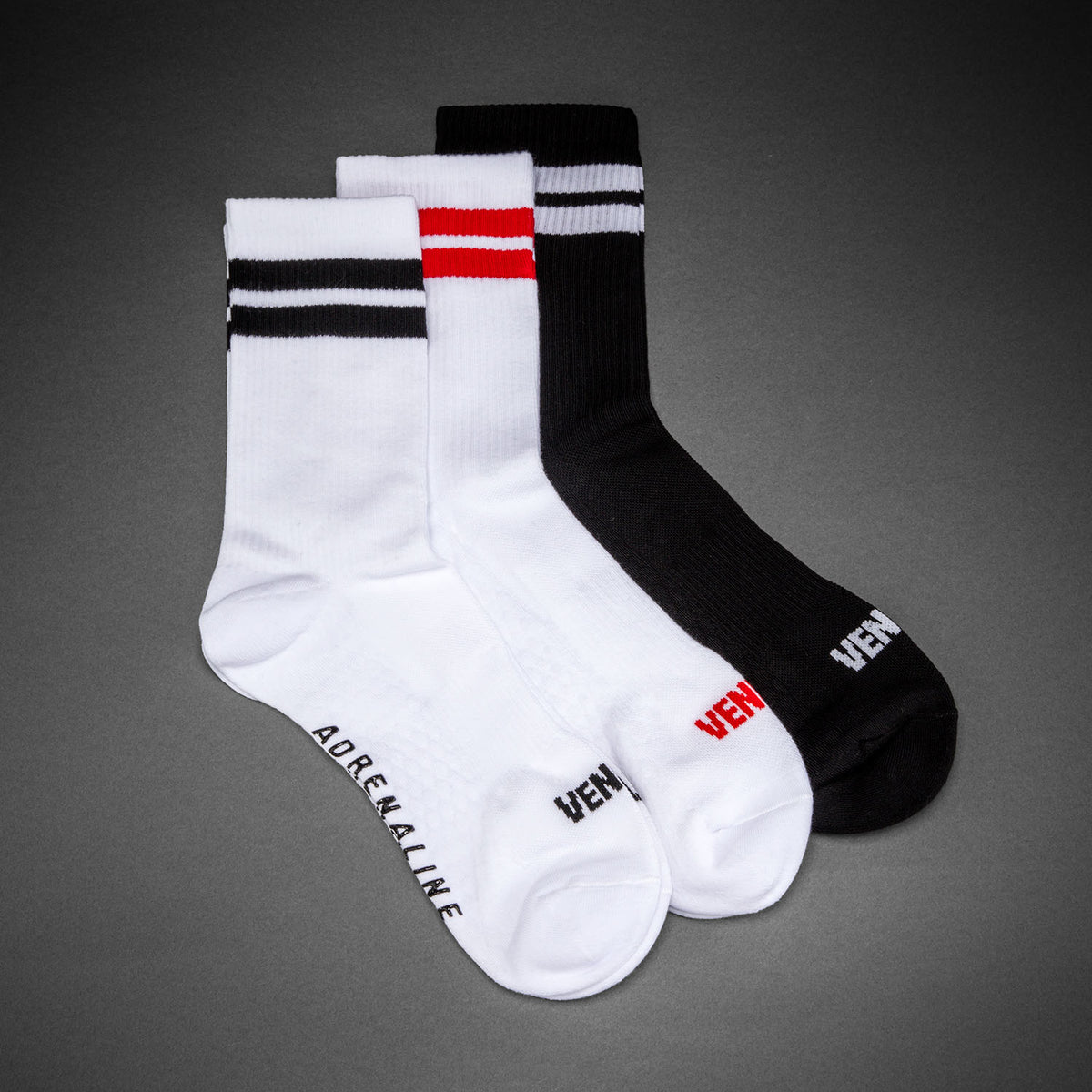 Venum Adrenaline Calcetines altos pack de 3 pares - Negro/Blanco/Rojo