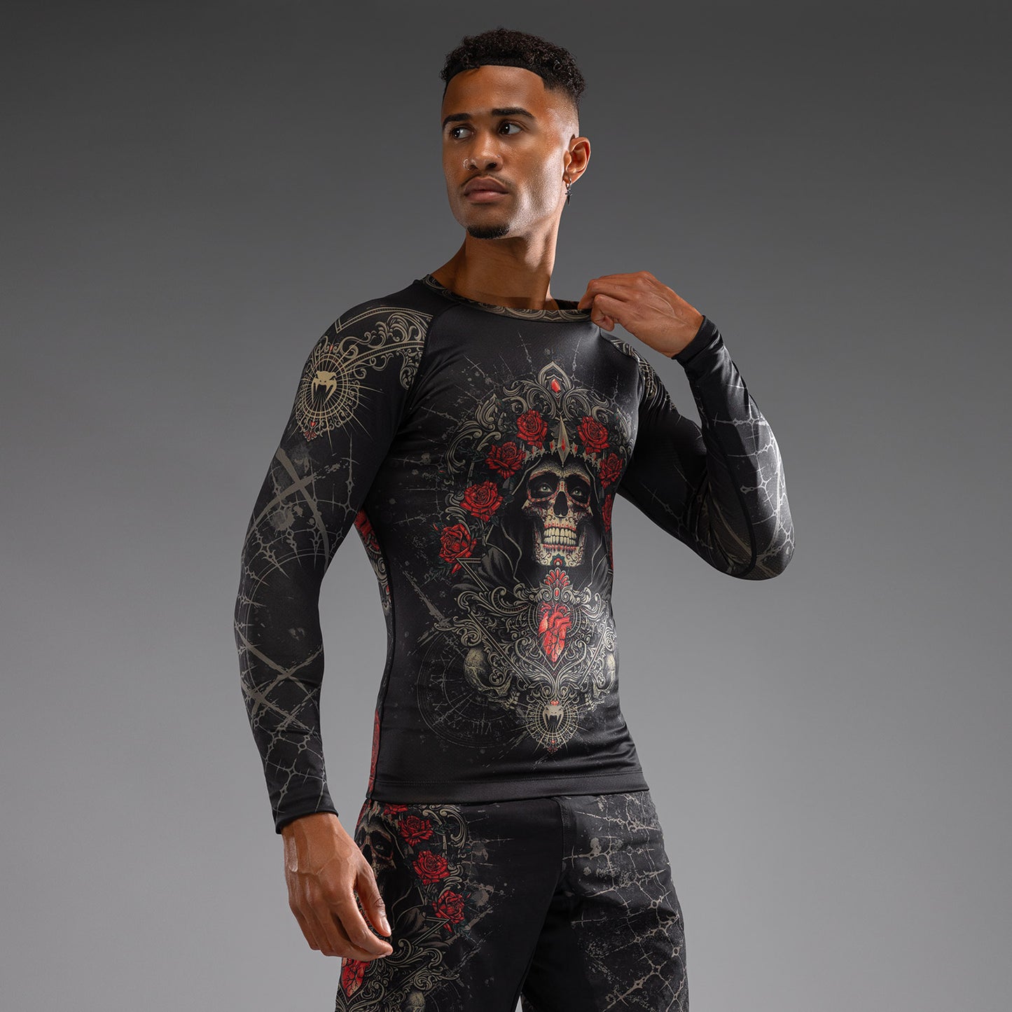 Venum Santa Muerte 5.0 Rashguard de Manga Larga para Hombre - Negro Profundo/Oro