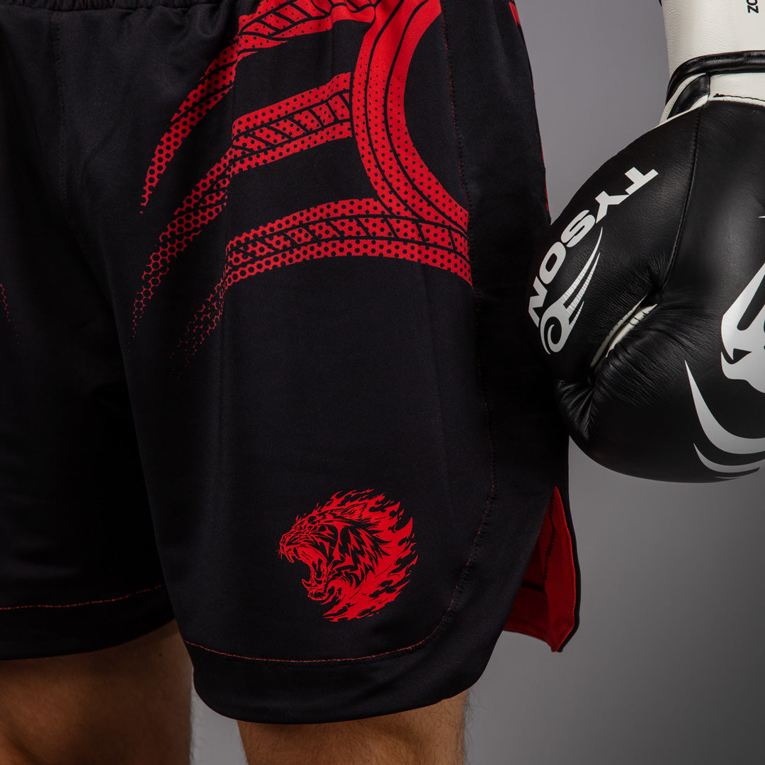 Venum x Mike Tyson Tiger Shorts de Boxeo - Negro Profundo/Rojo Intenso