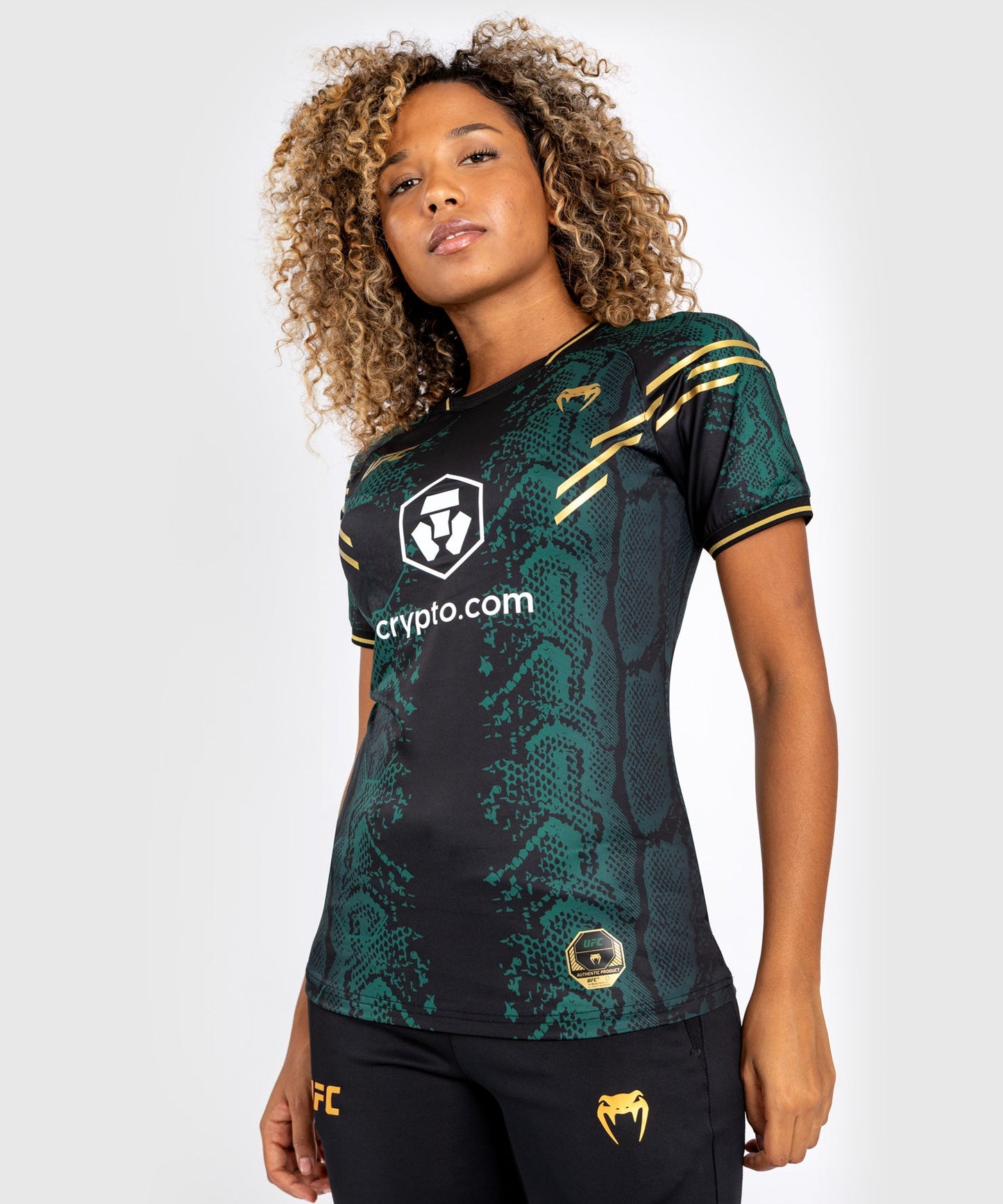 UFC Adrenaline by Venum Personalized Authentic Fight Night Maillot Walkout Mujer - Emerald Edition - Verde/Negro/Oro