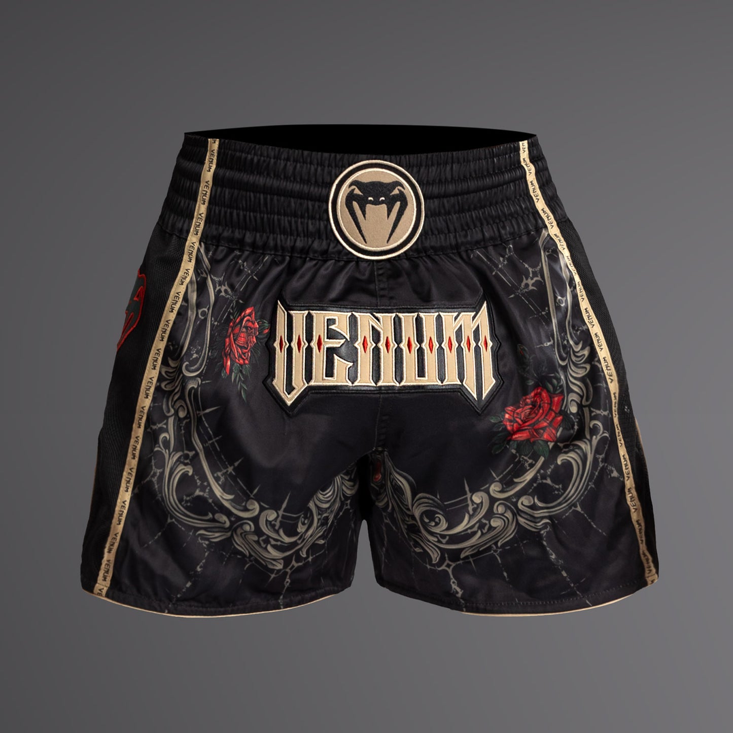 Venum Santa Muerte 5.0 Pantalones Cortos de Muay Thai - Negro Profundo/Oro