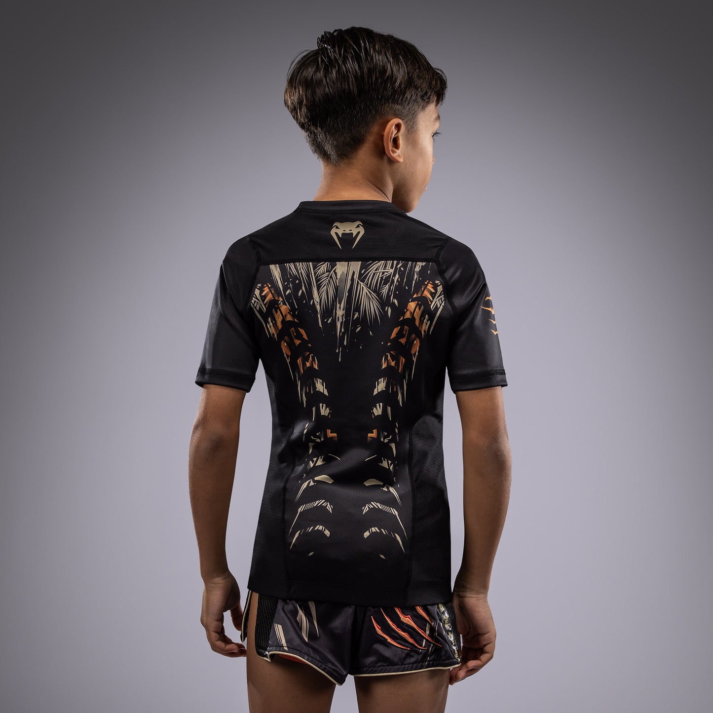 Venum Tiger Camiseta Rashguard de Manga Corta para Niños - Negro/Naranja Neón