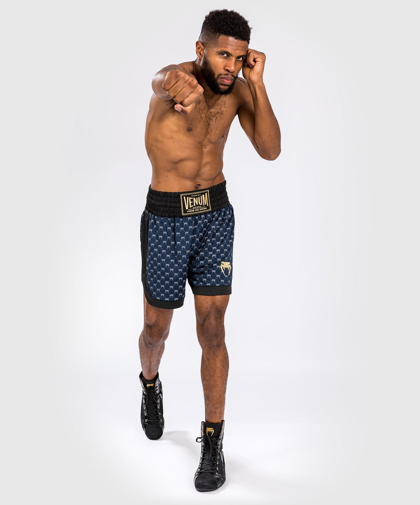 Shorts de Boxeo Venum Monogram - Negro/Azul Marino