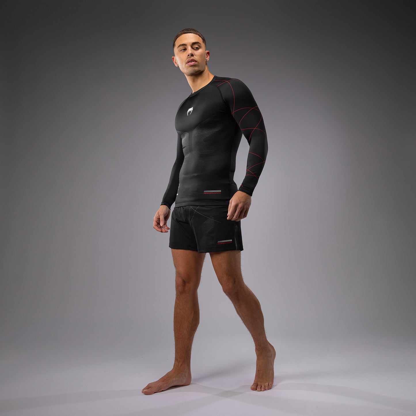 Venum Tactical XT Lycra de manga larga para hombre - Negro/Rojo fuego