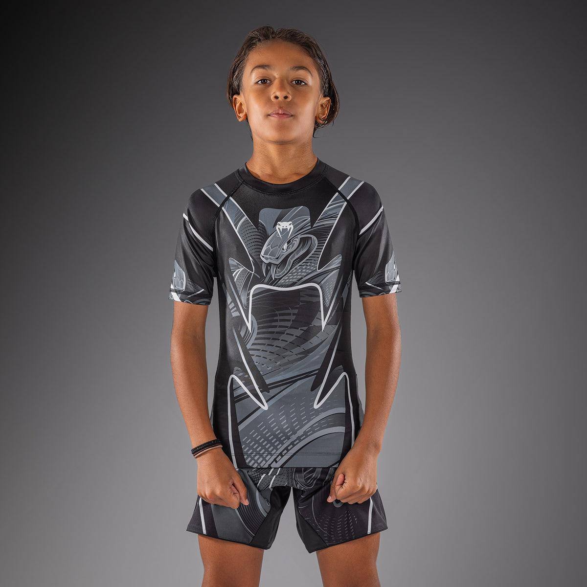Venum Crimson Viper 2.0 Rashguard de manga corta para niño - Negro/Gris
