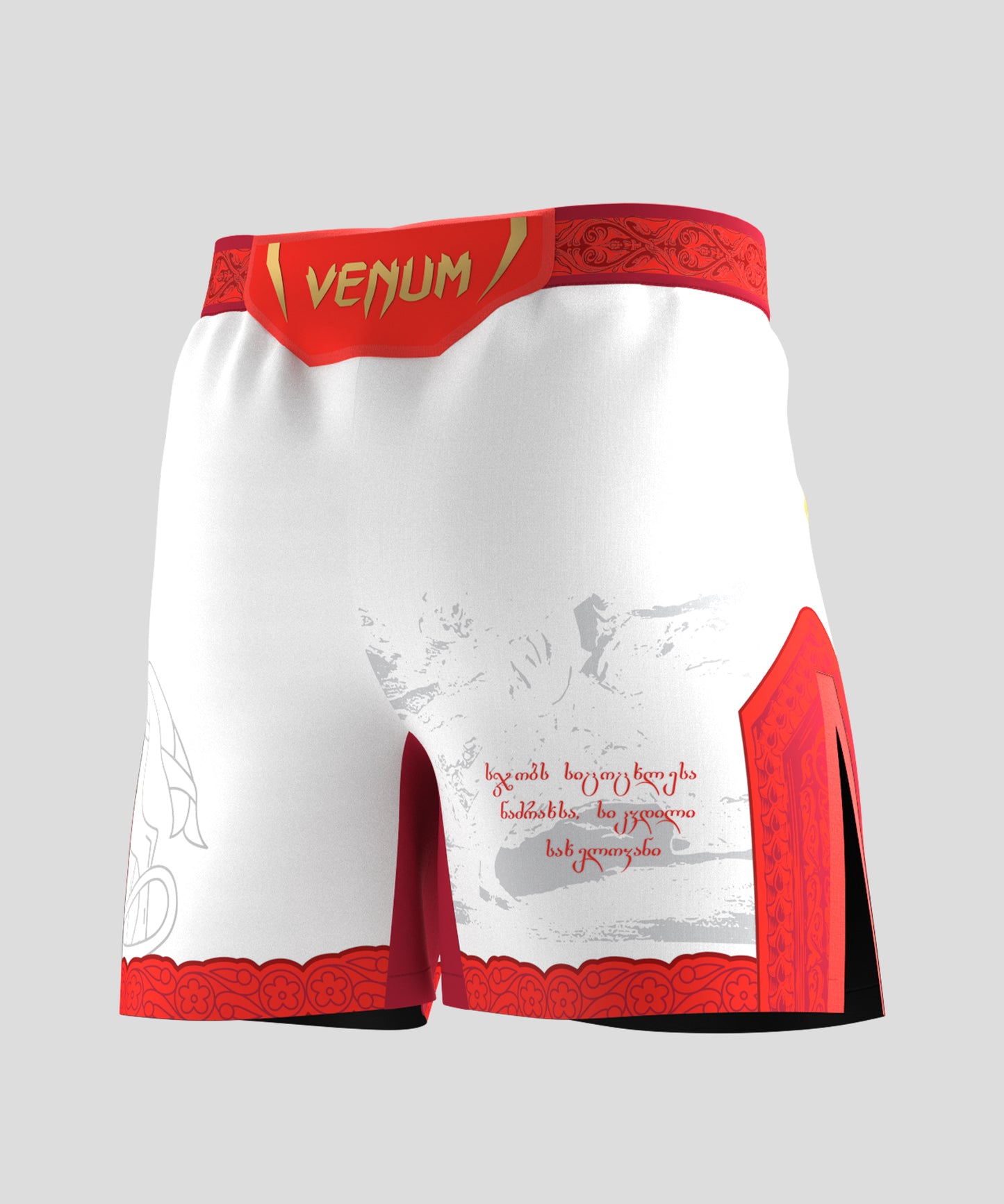 UFC Unrivaled by Venum Merab Dvalishvili Pantalones de Lucha para Hombres - Blanco/Rojo