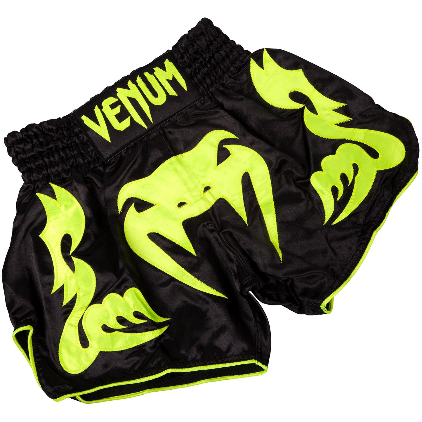 Pantalones cortos Muay Thai Venum Bangkok Inferno Muay Thai Shorts - Negro/Amarillo Fluo