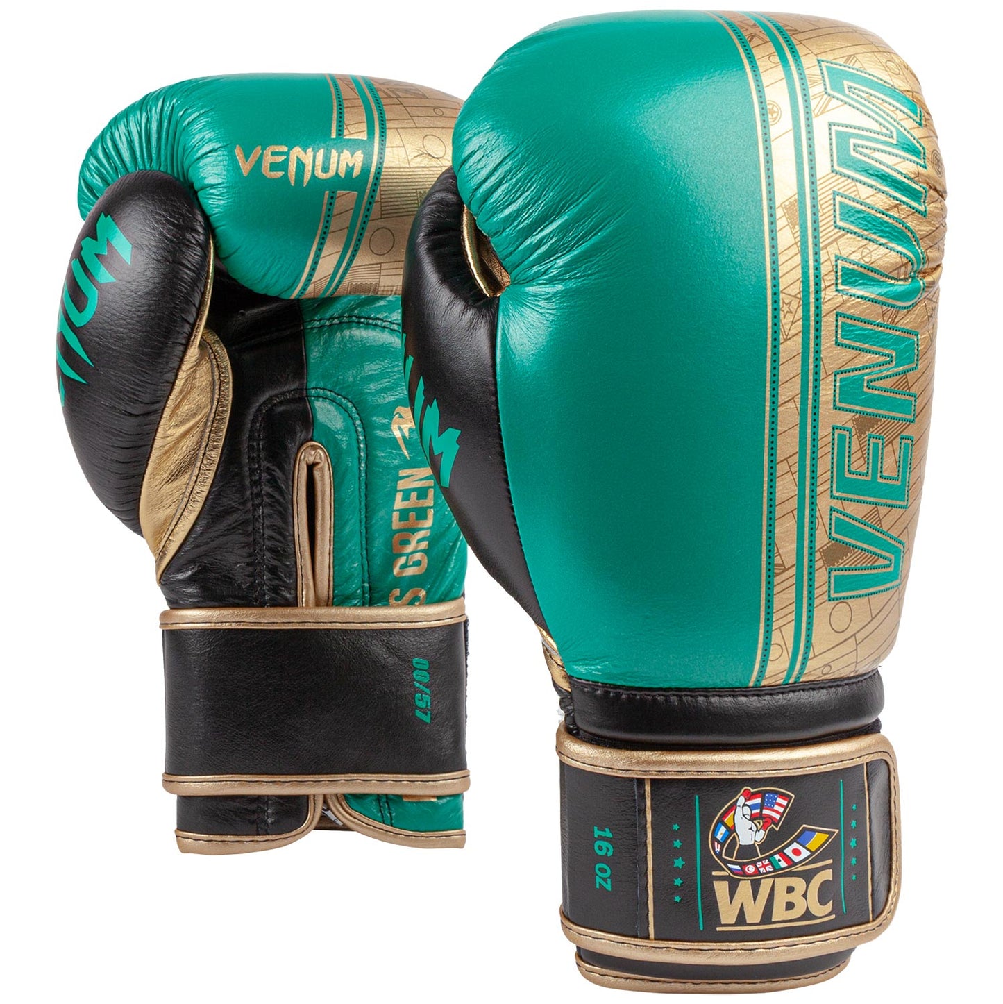 Guantes de Boxeo profesional Venum Shield - Edición limitada WBC - Velcro - Verde metálico/Oro