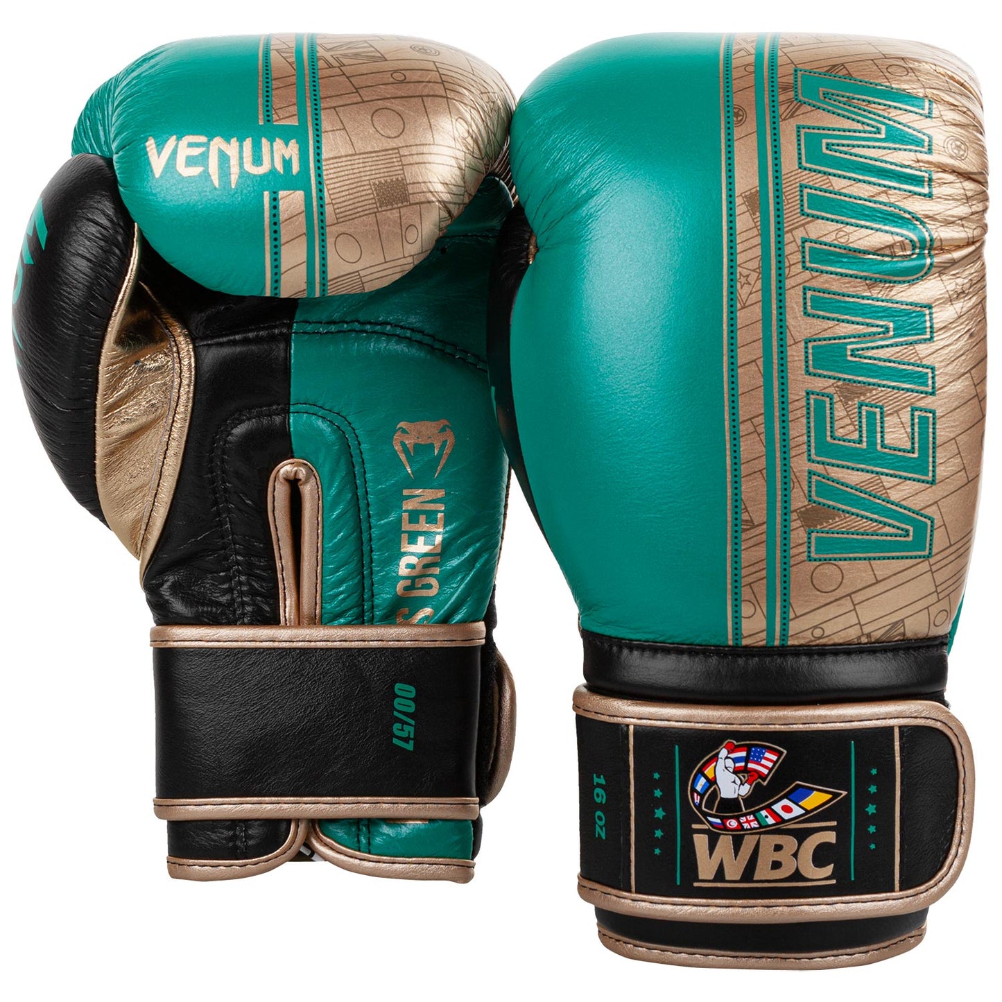 Guantes de Boxeo profesional Venum Shield - Edición limitada WBC - Velcro - Verde metálico/Oro