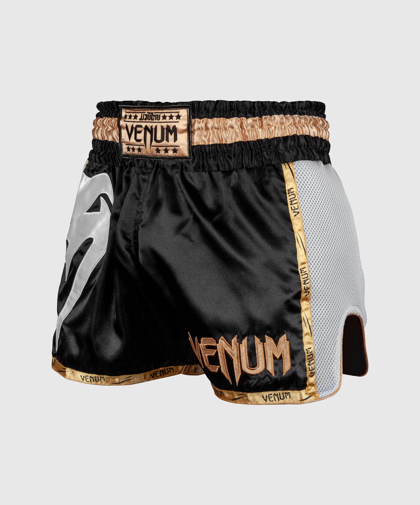 Pantalones Cortos de Muay Thai Venum Giant - Negro/Blanco/Oro