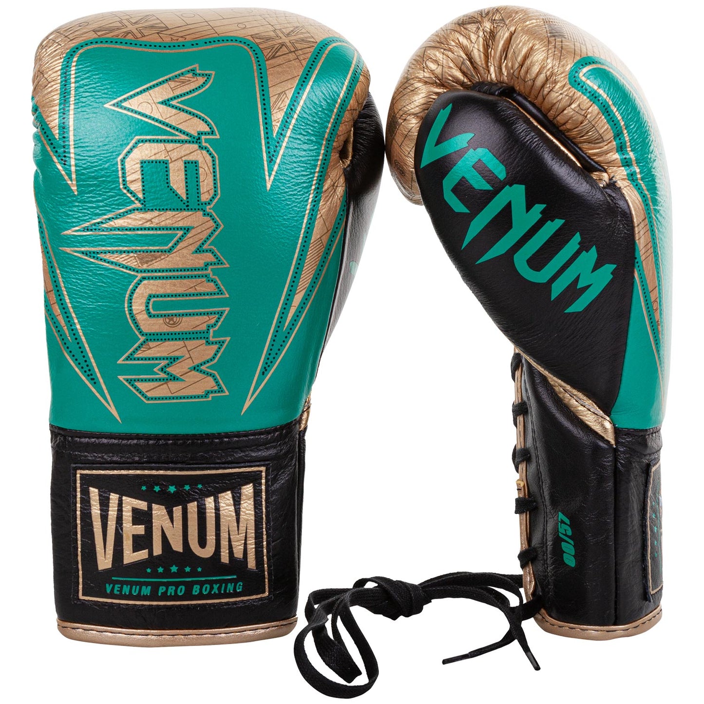 Guantes de Boxeo profesionales Venum Hammer - Cordones - Edición limitada WBC - Verde metálico/Oro