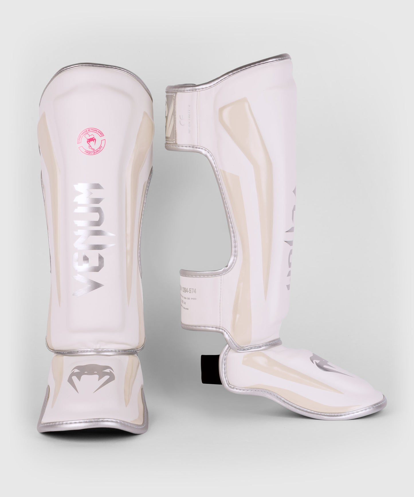 Espinilleras Venum Elite - Blanco/Plata-Rosa